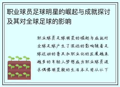 职业球员足球明星的崛起与成就探讨及其对全球足球的影响